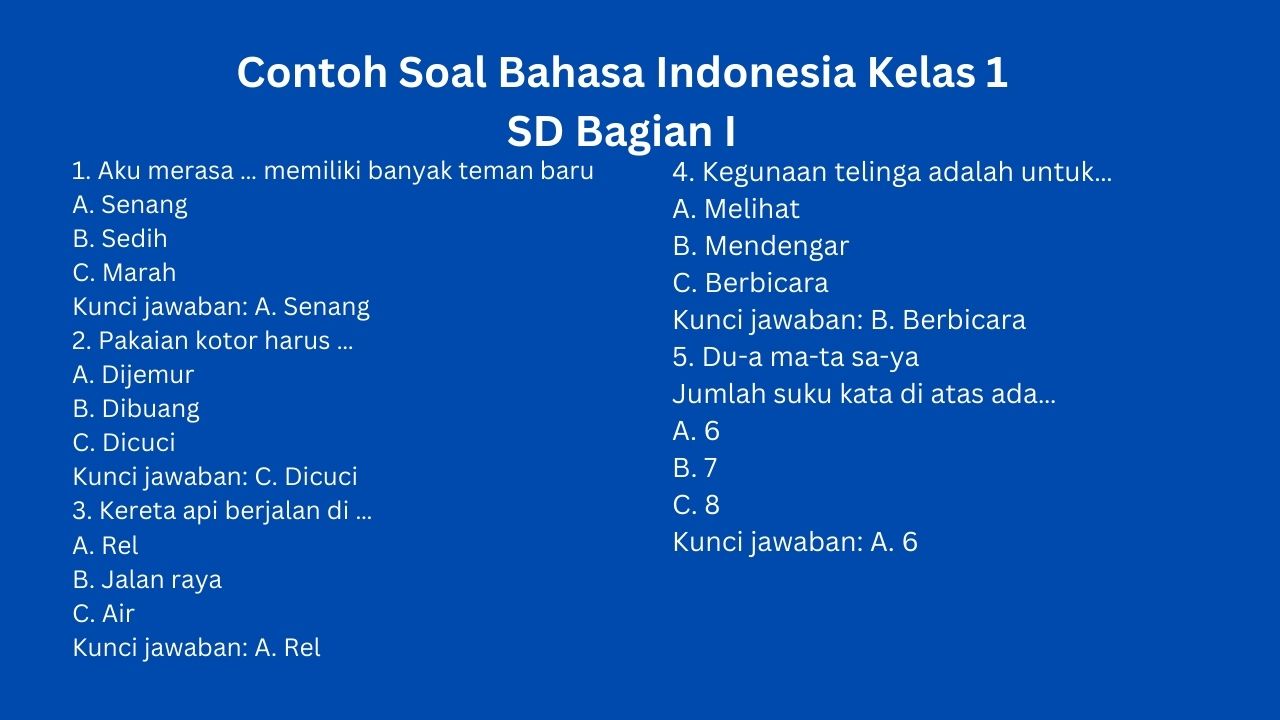 Soal bahasa indonesia sd kelas 1