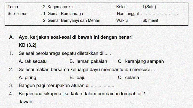 Soal sas kurikulum merdeka kelas 1 semester 2