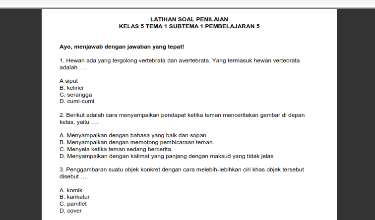 Soal bahasa jawa kelas 5 semester 1